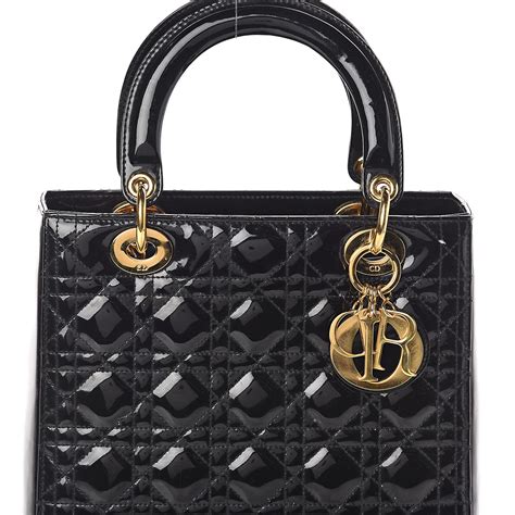 lady dior black patent medium